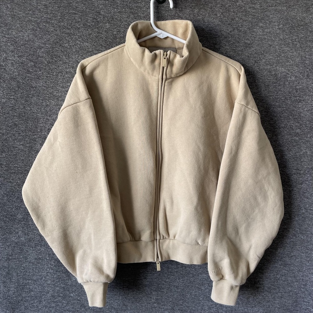 Fear Of God Essentials Sweatshirt Small Beige Full Zip Mock Neck Fleece - Picture 2 of 11